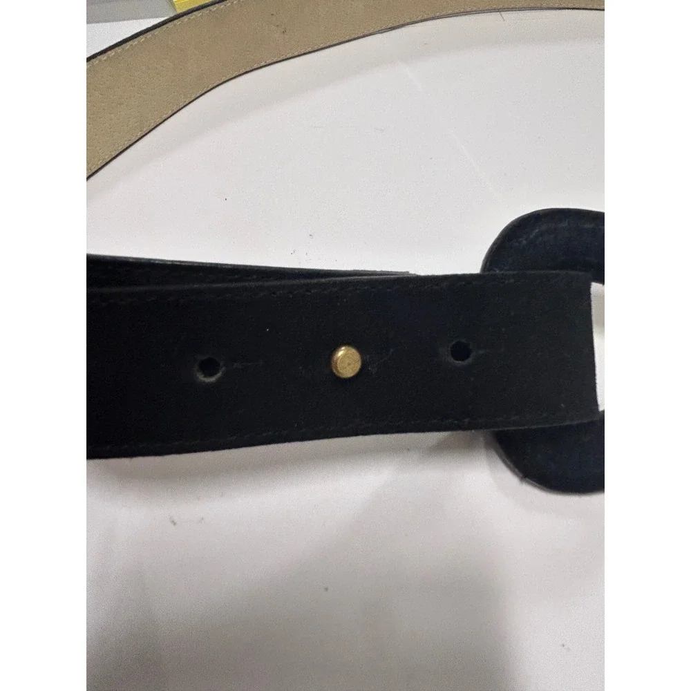 Coldwater Creek Black Suede Leather Belt Triangle Buckle Large Modernist Womens